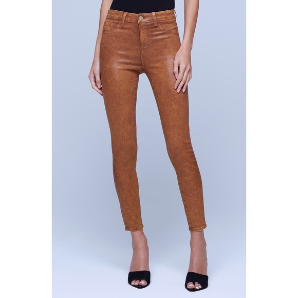 L’agence Women’s Margot High Rise Skinny Leather Coated Denim Jeans Sz 26 NWT - Picture 1 of 13